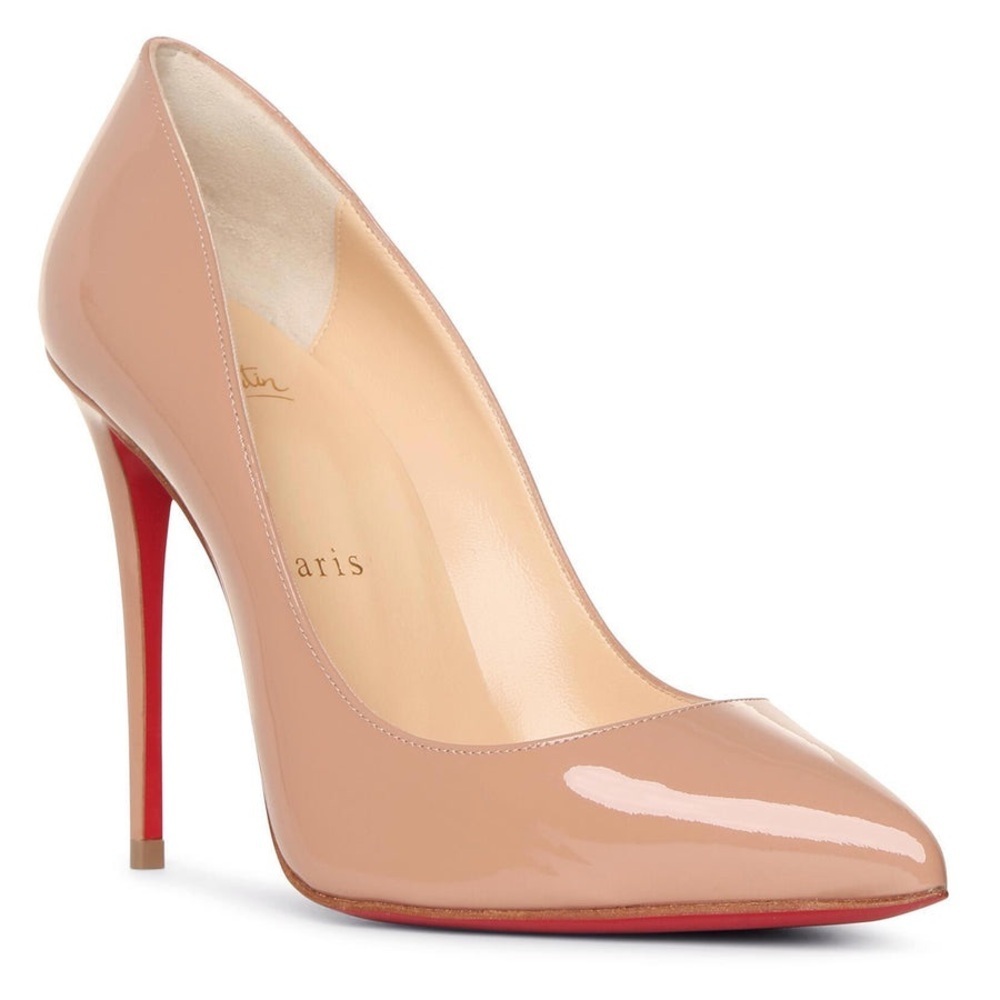 Christian Louboutin Nude Patent Leather Pointed Toe Pumps with Red Sole